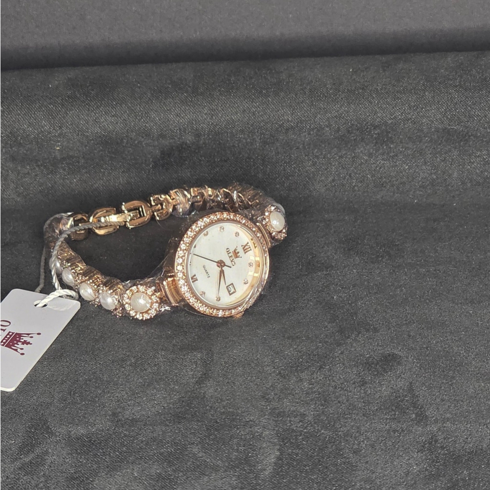 OLEVS Wrist Watch Women OS Rose Gold Pearl Rhinestone Jewelry